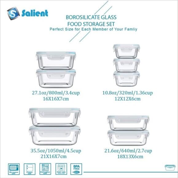 18 Piece Glass Food Storage Containers with Lids, Meal Prep Containers for Food - Picture 2 of 7